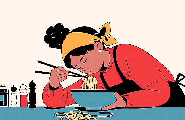 JPG 여자 음식 일러스트 젓가락 주방용품 요리 한명 들기 성인 파란색 주방 앞치마 면류 먹기 국수 조리대 냄새 양념통 베이지색 빨간옷 젓가락질 성인여자한명만 모디슈머 국내일러스트 AI일러스트 AI콘텐츠 1 옷 컬러 생활용품 모션 수저 통 사람 손짓 양념 여자한명만 성인여자만 파일형식