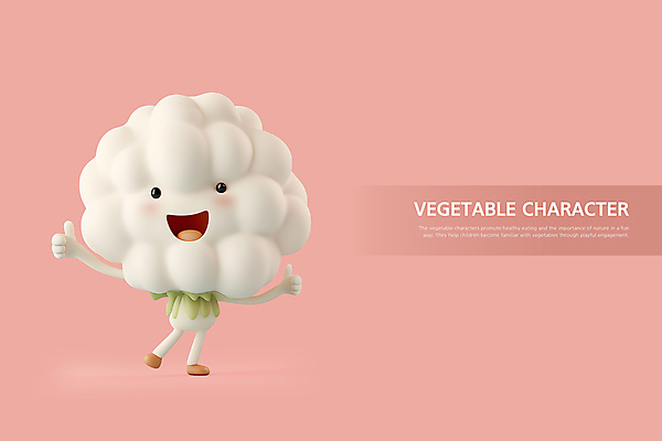 PSD 편집이미지 행복 분홍색 식재료 웃음 사람없음 3D 따봉 건강식 채소캐릭터 긍정적 컬리플라워 편집3D 캐릭터 감정 음식 컬러 채소 표정 최고 브로콜리 디지털합성 파일형식