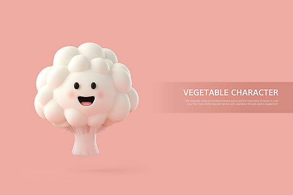 PSD 편집이미지 행복 분홍색 식재료 웃음 사람없음 3D 건강식 채소캐릭터 긍정적 컬리플라워 편집3D 캐릭터 감정 음식 컬러 채소 표정 브로콜리 디지털합성 파일형식