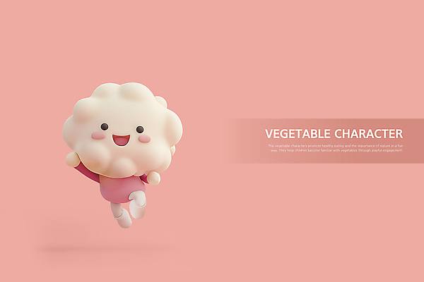 PSD 편집이미지 행복 분홍색 식재료 웃음 사람없음 3D 점프 건강식 채소캐릭터 긍정적 컬리플라워 편집3D 캐릭터 감정 음식 컬러 채소 모션 표정 브로콜리 디지털합성 파일형식