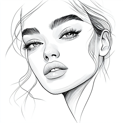 JPG 여자 얼굴 일러스트 흑백 한명 성인 뷰티 스케치 드로잉 초상화 성인여자한명만 국내일러스트 AI일러스트 AI콘텐츠 1 촬영기법 미술 사람 신체부위 그림 여자한명만 성인여자만 파일형식
