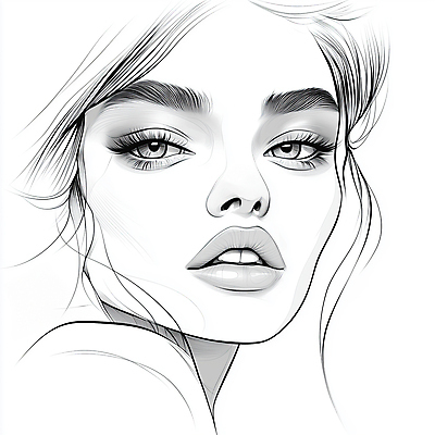 JPG 여자 얼굴 일러스트 흑백 한명 성인 뷰티 스케치 드로잉 초상화 성인여자한명만 국내일러스트 AI일러스트 AI콘텐츠 1 촬영기법 미술 사람 신체부위 그림 여자한명만 성인여자만 파일형식