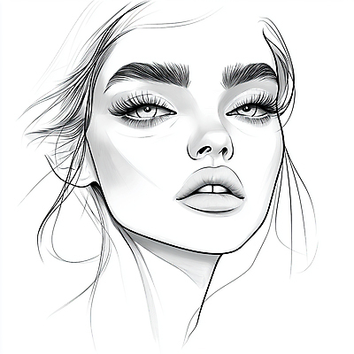 JPG 여자 얼굴 일러스트 흑백 한명 성인 뷰티 스케치 드로잉 초상화 성인여자한명만 국내일러스트 AI일러스트 AI콘텐츠 1 촬영기법 미술 사람 신체부위 그림 여자한명만 성인여자만 파일형식