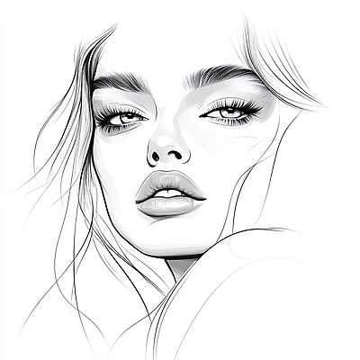 JPG 여자 얼굴 일러스트 흑백 한명 성인 뷰티 스케치 드로잉 초상화 성인여자한명만 국내일러스트 AI일러스트 AI콘텐츠 1 촬영기법 미술 사람 신체부위 그림 여자한명만 성인여자만 파일형식