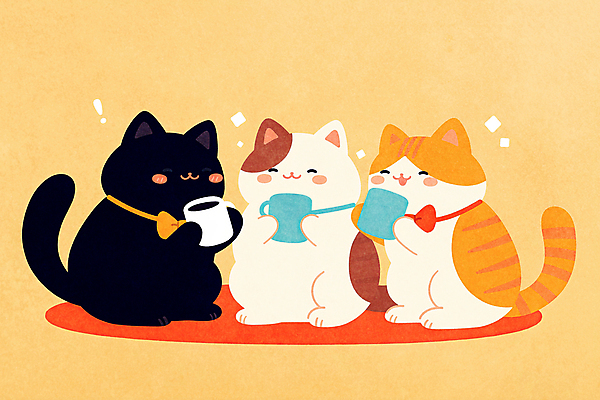 JPG 일러스트 세마리 들기 사람없음 귀여움 고양이 머그컵 국내일러스트 AI일러스트 AI콘텐츠 컨셉 포유류 모션 3 컵 반려동물 파일형식