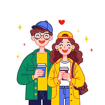 커플 여자 패션 남자 행복 커피 데이트 일러스트 사랑 웃음 상반신 성인 두명 로맨틱 커플룩 아우터 성인만 국내일러스트 AI파일 옷 감정 음료 컨셉 관계 표정 사람 파일형식 벡터