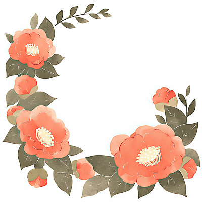 JPG 잎 겨울 일러스트 수채화 프레임 사람없음 빨간색 동백 국내일러스트 AI일러스트 AI콘텐츠 식물 계절 꽃 컬러 파일형식