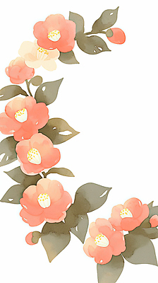 JPG 잎 겨울 일러스트 수채화 프레임 사람없음 빨간색 동백 국내일러스트 AI일러스트 AI콘텐츠 식물 계절 꽃 컬러 파일형식