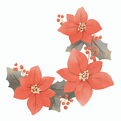 JPG 잎 크리스마스 겨울 일러스트 수채화 프레임 사람없음 빨간색 포인세티아 국내일러스트 AI일러스트 AI콘텐츠 식물 계절 기념일 꽃 컬러 파일형식