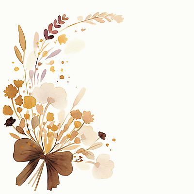 JPG 리본 꽃다발 잎 일러스트 수채화 사람없음 갈색 드라이플라워 국내일러스트 AI일러스트 AI콘텐츠 식물 꽃 컬러 파일형식
