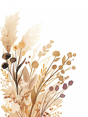 JPG 꽃다발 잎 일러스트 수채화 사람없음 갈색 드라이플라워 국내일러스트 AI일러스트 AI콘텐츠 식물 꽃 컬러 파일형식