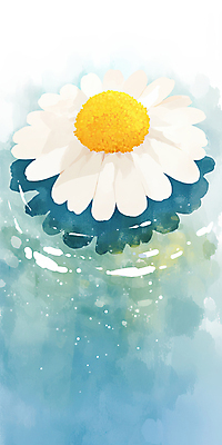 JPG 일러스트 수채화 사람없음 파란색 반사 수면 떠있는 데이지 국내일러스트 AI일러스트 AI콘텐츠 꽃 컬러 모션 물 파일형식