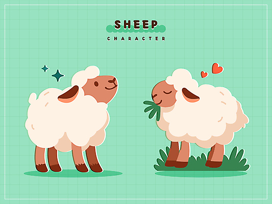 동물 일러스트 사람없음 초록색 반짝임 귀여움 양 풀 먹기 양캐릭터 일러캐릭터 AI파일 식물 캐릭터 컬러 동물캐릭터 컨셉 포유류 모션 파일형식 벡터