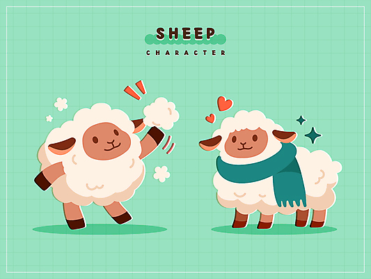 동물 스티커 일러스트 털 들기 사람없음 초록색 반짝임 귀여움 목도리 양 솜 양캐릭터 뭉치 양털 일러캐릭터 AI파일 캐릭터 잡화 컬러 동물캐릭터 컨셉 포유류 모션 파일형식 벡터