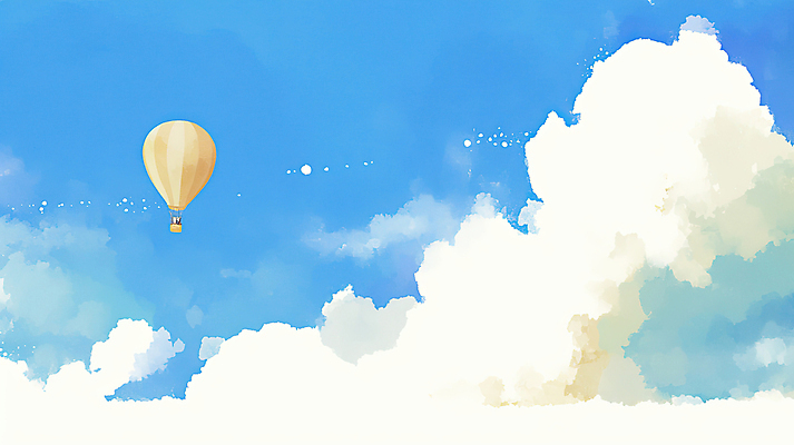 JPG 구름 일러스트 하늘 수채화 사람없음 파란색 열기구 국내일러스트 AI일러스트 AI콘텐츠 자연요소 컬러 항공교통 파일형식