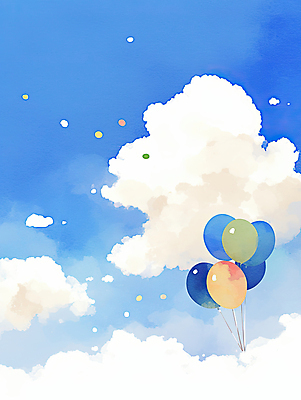 JPG 구름 일러스트 하늘 수채화 사람없음 파란색 떠있는 풍선 국내일러스트 AI일러스트 AI콘텐츠 자연요소 컬러 모션 파일형식