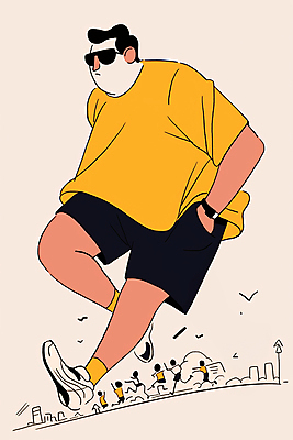 JPG 전신 남자 운동화 다이어트 일러스트 한명 성인 운동복 선글라스 달리기 운동 건강관리 주황색 비만 주머니손 성인남자한명만 국내일러스트 AI일러스트 AI콘텐츠 1 옷 안경 컬러 신발 모션 건강 관리 사람 몸매 남자한명만 성인남자만 파일형식