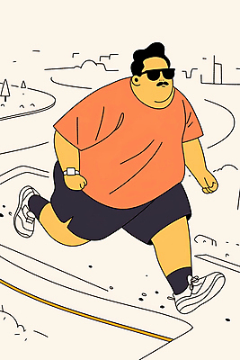 JPG 전신 남자 운동화 다이어트 일러스트 한명 성인 운동복 선글라스 달리기 운동 건강관리 주황색 비만 땀 성인남자한명만 국내일러스트 AI일러스트 AI콘텐츠 1 옷 안경 컬러 신발 모션 건강 관리 사람 몸매 남자한명만 성인남자만 파일형식