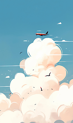 JPG 구름 여행 하늘색 일러스트 조류 하늘 바람 비행기 사람없음 비행 국내일러스트 AI일러스트 AI콘텐츠 자연요소 동물 항공교통 날씨 대중교통 파란색 파일형식