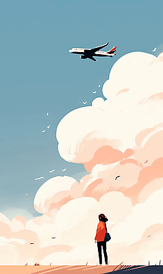 JPG 구름 응시 여자 여행 하늘색 일러스트 하늘 비행기 한명 서기 성인 비행 성인여자한명만 국내일러스트 AI일러스트 AI콘텐츠 자연요소 1 시선 항공교통 모션 대중교통 사람 파란색 여자한명만 성인여자만 파일형식
