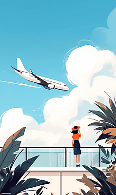 JPG 구름 모자 여자 여행 하늘색 잎 일러스트 난간 하늘 바람 비행기 한명 서기 성인 옥상 성인여자한명만 국내일러스트 AI일러스트 AI콘텐츠 자연요소 식물 1 잡화 항공교통 모션 날씨 대중교통 사람 파란색 여자한명만 성인여자만 파일형식