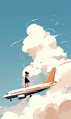 JPG 전신 구름 여자 여행 하늘색 일러스트 하늘 바람 비행기 한명 서기 성인 비행 성인여자한명만 국내일러스트 AI일러스트 AI콘텐츠 자연요소 1 항공교통 모션 날씨 대중교통 사람 파란색 여자한명만 성인여자만 파일형식