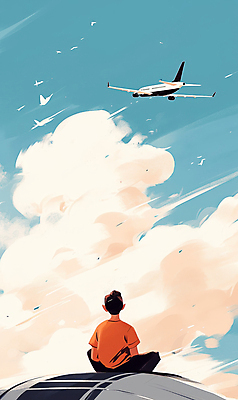 JPG 구름 남자 여행 하늘색 일러스트 하늘 비행기 한명 성인 비행 가부좌 성인남자한명만 국내일러스트 AI일러스트 AI콘텐츠 자연요소 1 항공교통 대중교통 사람 앉기 파란색 남자한명만 성인남자만 파일형식