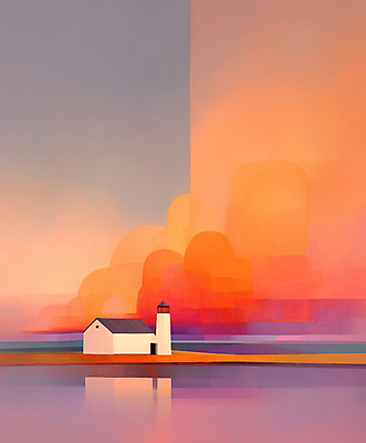 JPG 구름 호수 일러스트 추상 주택 사람없음 빨간색 반사 노을 주황색 고요 몽환 국내일러스트 AI일러스트 AI콘텐츠 자연요소 컬러 컨셉 무늬 건물 파일형식