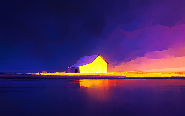 JPG 구름 호수 일러스트 추상 주택 사람없음 반사 노을 보라색 어둠 고요 남색 몽환 국내일러스트 AI일러스트 AI콘텐츠 자연요소 컬러 컨셉 무늬 건물 파일형식