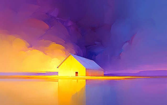 JPG 구름 일러스트 추상 주택 사람없음 파란색 빛 반사 노란색 노을 어둠 고요 몽환 국내일러스트 AI일러스트 AI콘텐츠 자연요소 컬러 컨셉 무늬 건물 파일형식