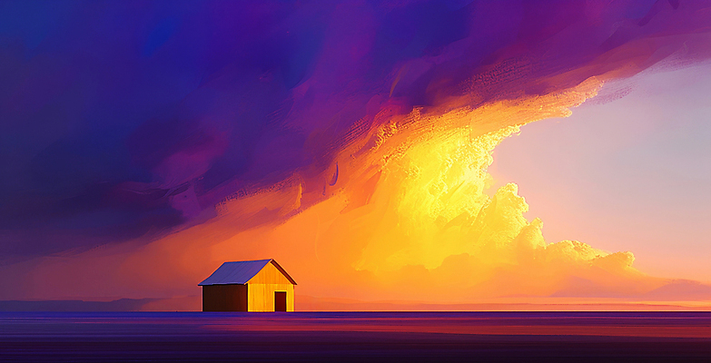 JPG 구름 일러스트 추상 주택 사람없음 노을 주황색 고요 저녁 몽환 국내일러스트 AI일러스트 AI콘텐츠 자연요소 컬러 컨셉 무늬 건물 야간 파일형식