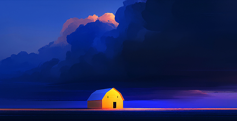 JPG 구름 일러스트 추상 주택 사람없음 파란색 노을 어둠 고요 조용 몽환 국내일러스트 AI일러스트 AI콘텐츠 자연요소 컬러 컨셉 무늬 건물 파일형식