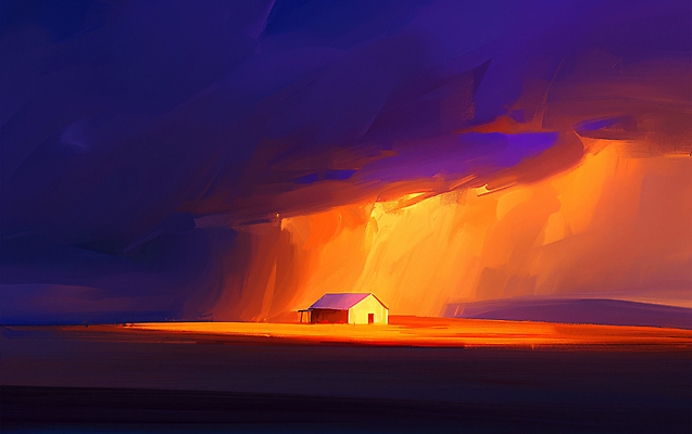 JPG 구름 일러스트 추상 주택 사람없음 빛 노을 주황색 고요 저녁 남색 몽환 국내일러스트 AI일러스트 AI콘텐츠 자연요소 컬러 컨셉 무늬 건물 야간 파일형식