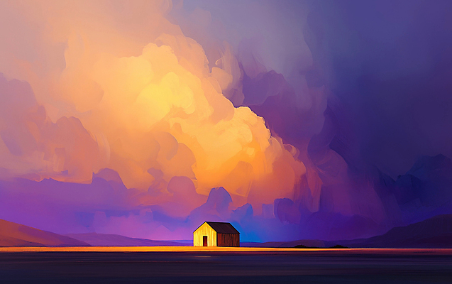 JPG 구름 일러스트 추상 주택 사람없음 파란색 노을 주황색 고요 일몰 분위기 몽환 국내일러스트 AI일러스트 AI콘텐츠 자연요소 컬러 컨셉 무늬 건물 파일형식