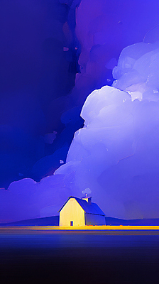 JPG 구름 일러스트 추상 주택 사람없음 파란색 노란색 고요 아크릴물감 몽환 국내일러스트 AI일러스트 AI콘텐츠 자연요소 컬러 컨셉 무늬 건물 물감 파일형식