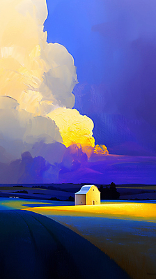 JPG 구름 일러스트 추상 주택 사람없음 파란색 빛 노란색 고요 몽환 국내일러스트 AI일러스트 AI콘텐츠 자연요소 컬러 컨셉 무늬 건물 파일형식