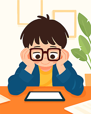 남자 어린이 잎 일러스트 한명 소년 상반신 태블릿 잡기 책상 소년한명만 안경낌 눈건강 국내일러스트 AI파일 식물 1 안경 가구 모션 건강 사람 전자제품 스마트기기 남자한명만 소년만 파일형식 벡터