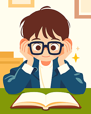 교육 남자 어린이 일러스트 한명 소년 상반신 책 독서 잡기 책상 소년한명만 안경낌 눈건강 국내일러스트 AI파일 1 안경 가구 모션 건강 사람 남자한명만 소년만 파일형식 벡터