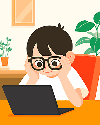 남자 화분 어린이 액자 잎 의자 일러스트 한명 소년 상반신 노트북 잡기 책상 소년한명만 안경낌 눈건강 국내일러스트 AI파일 식물 1 안경 가구 모션 건강 사람 전자제품 남자한명만 소년만 파일형식 벡터