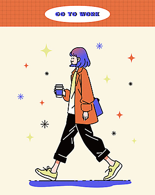 전신 라이프스타일 여자 커피 일러스트 비즈니스 한명 들기 성인 생활 옆모습 걷기 귀여움 주황색 직장인 비즈니스우먼 커피잔 출근 테이크아웃 감성 성인여자한명만 국내일러스트 AI파일 직업 1 음료 뷰포인트 컬러 컨셉 모션 잔 사람 출퇴근 여자한명만 성인여자만 파일형식 벡터