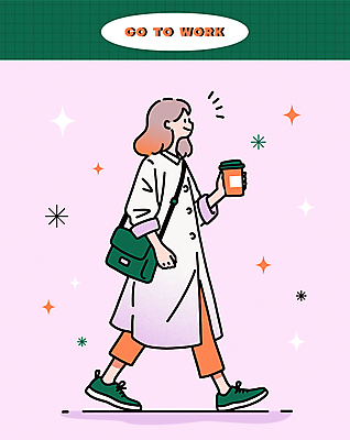 전신 라이프스타일 여자 커피 분홍색 일러스트 비즈니스 한명 들기 성인 생활 옆모습 걷기 귀여움 직장인 비즈니스우먼 커피잔 출근 테이크아웃 감성 성인여자한명만 국내일러스트 AI파일 직업 1 음료 뷰포인트 컬러 컨셉 모션 잔 사람 출퇴근 여자한명만 성인여자만 파일형식 벡터