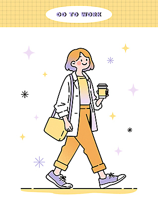 전신 라이프스타일 여자 커피 일러스트 비즈니스 한명 들기 성인 생활 옆모습 노란색 걷기 귀여움 직장인 비즈니스우먼 커피잔 출근 테이크아웃 감성 성인여자한명만 국내일러스트 AI파일 직업 1 음료 뷰포인트 컬러 컨셉 모션 잔 사람 출퇴근 여자한명만 성인여자만 파일형식 벡터
