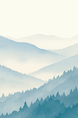 JPG 나무 일러스트 자연 붓터치 산 수묵화 풍경 사람없음 고요 안개 청록색 산맥 국내일러스트 AI일러스트 AI콘텐츠 식물 컬러 날씨 미술 생태계 파일형식