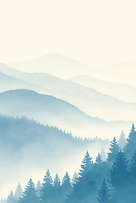 JPG 나무 일러스트 자연 붓터치 산 수묵화 풍경 사람없음 고요 안개 청록색 산맥 국내일러스트 AI일러스트 AI콘텐츠 식물 컬러 날씨 미술 생태계 파일형식