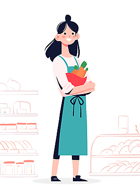 전신 여자 일러스트 친절 한명 서기 미소 웃음 들기 성인 파란색 쇼핑 판매 당근 상품 서비스업 진열장 마트 캐셔 성인여자한명만 국내일러스트 AI파일 직업 1 산업 컬러 모션 뿌리채소 표정 사람 상점 여자한명만 성인여자만 파일형식 벡터