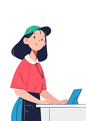 여자 일러스트 친절 한명 미소 웃음 상반신 성인 빨간색 쇼핑 판매 상품 서비스업 계산대 마트 캐셔 성인여자한명만 국내일러스트 AI파일 직업 1 산업 컬러 표정 사람 상점 여자한명만 성인여자만 파일형식 벡터