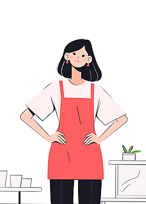 여자 허리손 일러스트 친절 한명 미소 웃음 상반신 성인 빨간색 쇼핑 판매 앞치마 상품 서비스업 마트 캐셔 성인여자한명만 국내일러스트 AI파일 직업 1 산업 컬러 포즈 표정 사람 상점 여자한명만 성인여자만 파일형식 벡터