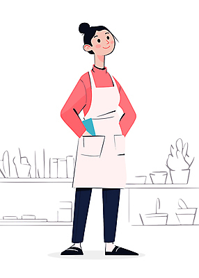 전신 여자 일러스트 친절 선반 한명 서기 미소 웃음 성인 빨간색 쇼핑 판매 앞치마 상품 서비스업 주머니손 마트 캐셔 성인여자한명만 국내일러스트 AI파일 직업 1 산업 컬러 가구 모션 표정 사람 상점 여자한명만 성인여자만 파일형식 벡터