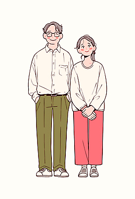 전신 부부 여자 남자 행복 일러스트 가정 가족 서기 웃음 성인 두명 주머니손 손모으기 성인만 국내일러스트 AI파일 커플 감정 관계 모션 표정 사람 손짓 파일형식 벡터