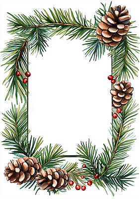 JPG 열매 겨울 일러스트 수채화 크리스마스카드 프레임 사람없음 초록색 갈색 소나무 빈티지 엽서 솔방울 솔잎 전나무 카피스페이스 국내일러스트 AI일러스트 AI콘텐츠 나무 식물 계절 컬러 컨셉 잎 크리스마스 카드_감사 공백 편지 파일형식